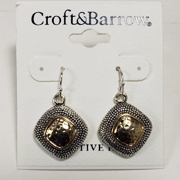 Women's Stunning  Dual-Tone  Dainty & Hammered Teardrop Earrings - Picture 1 of 7
